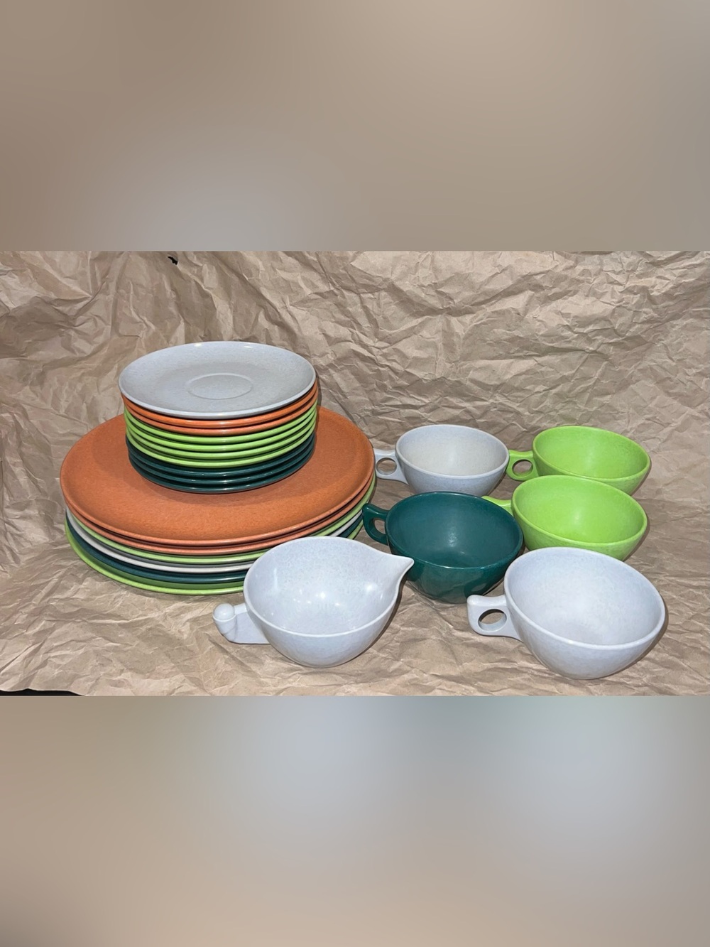 Vintage Branchell Color-Flyte Melmac Dinnerware Set MCM Multicolor 1950s
